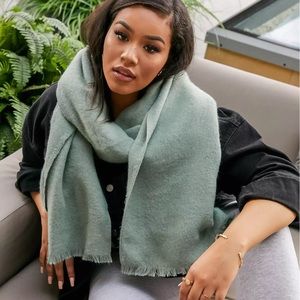 Supersoft long woven scarf with raw edge in sage